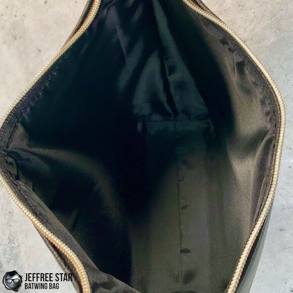 JEFFREE STAR BAT PURSE ZIPPER MAKEUP COSMETIC BAG IN BLACK VEGAN LEATHER BATWING - Picture 9 of 16